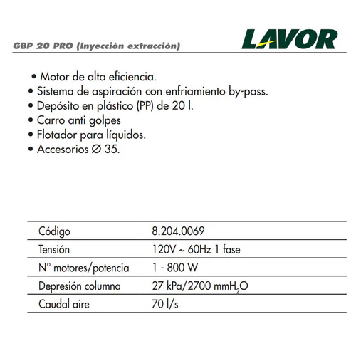 Lavatapiceria de inyección y succión GBP 20 PRO LAVOR®