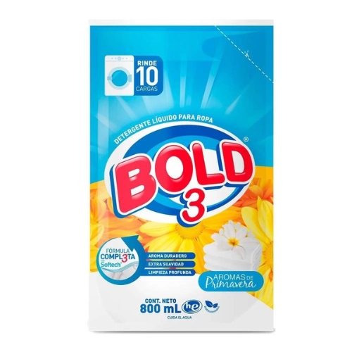 Detergente Líquido Bold3 800ml x 10 pzas Lote